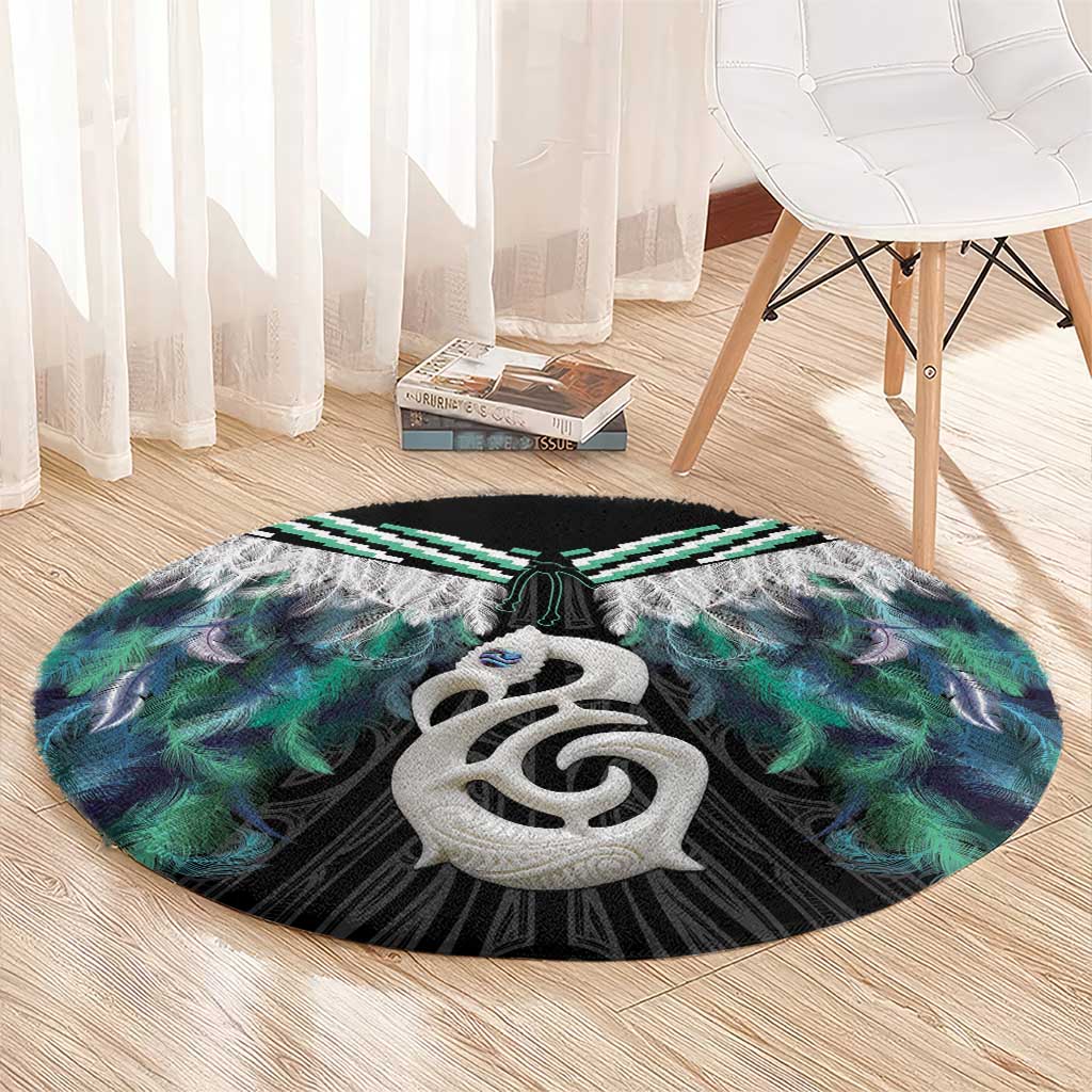 Aotearoa Korowai Motif Round Carpet Hei Manaia Poutama Maori Pattern