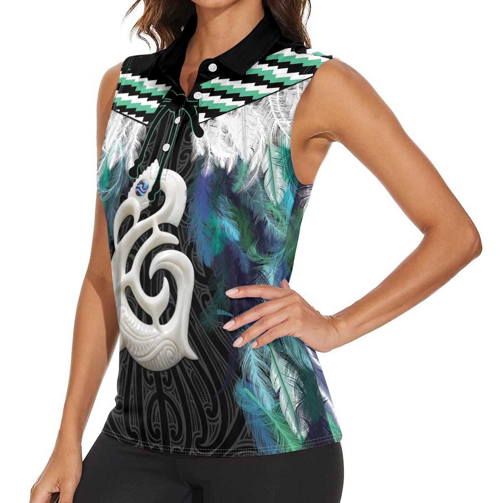 Aotearoa Korowai Motif Women Sleeveless Polo Shirt Hei Manaia Poutama Maori Pattern