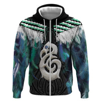 Aotearoa Korowai Motif Zip Hoodie Hei Manaia Poutama Maori Pattern LT14 Zip Hoodie Turquoise - Polynesian Pride