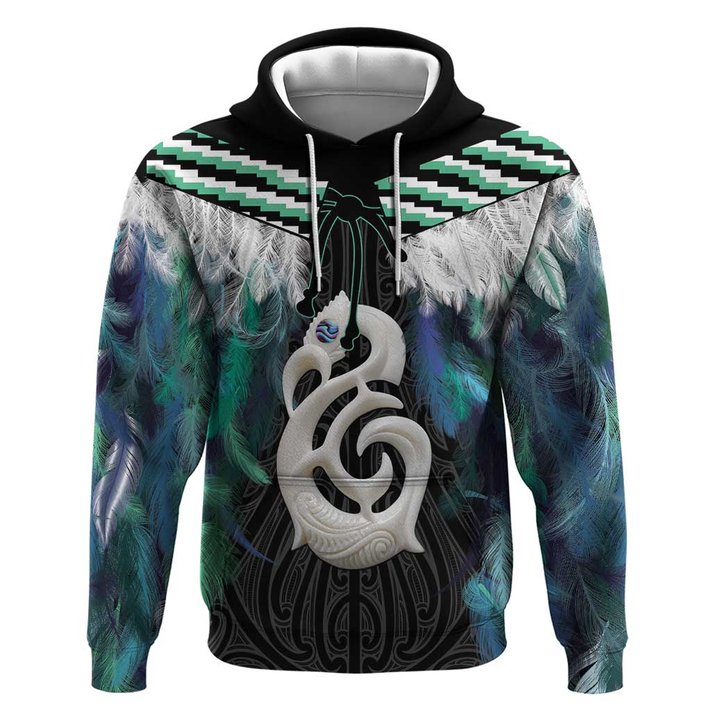 Aotearoa Korowai Motif Zip Hoodie Hei Manaia Poutama Maori Pattern LT14 Pullover Hoodie Turquoise - Polynesian Pride