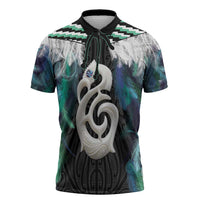 Aotearoa Korowai Motif Zipper Polo Shirt Hei Manaia Poutama Maori Pattern - Polynesian Pride