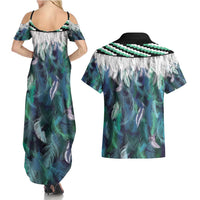 Aotearoa Korowai Motif Couples Matching Summer Maxi Dress and Hawaiian Shirt Maori Wheku Poutama LT14 - Polynesian Pride