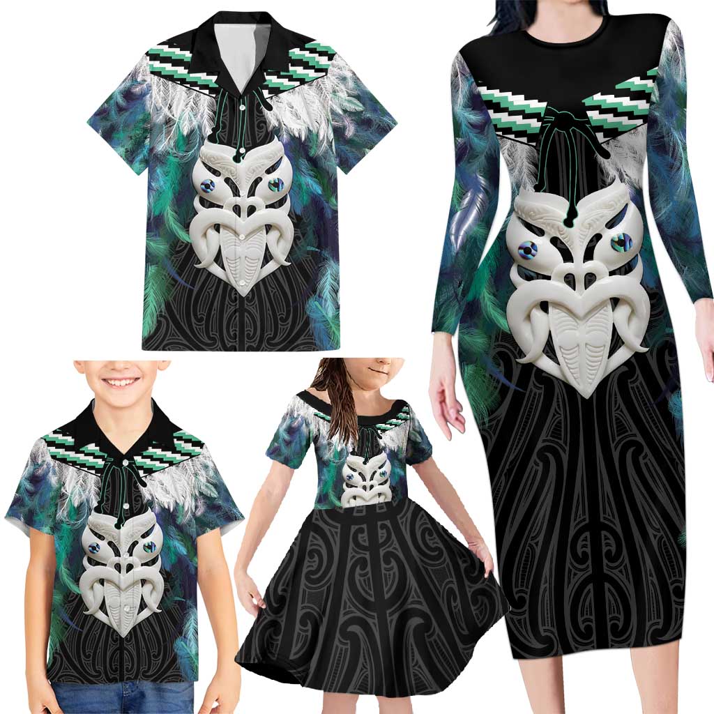 Aotearoa Korowai Motif Family Matching Long Sleeve Bodycon Dress and Hawaiian Shirt Maori Wheku Poutama LT14 - Polynesian Pride