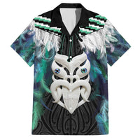 Aotearoa Korowai Motif Family Matching Long Sleeve Bodycon Dress and Hawaiian Shirt Maori Wheku Poutama LT14 Dad's Shirt - Short Sleeve Turquoise - Polynesian Pride