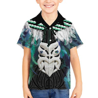 Aotearoa Korowai Motif Family Matching Long Sleeve Bodycon Dress and Hawaiian Shirt Maori Wheku Poutama LT14 Son's Shirt Turquoise - Polynesian Pride