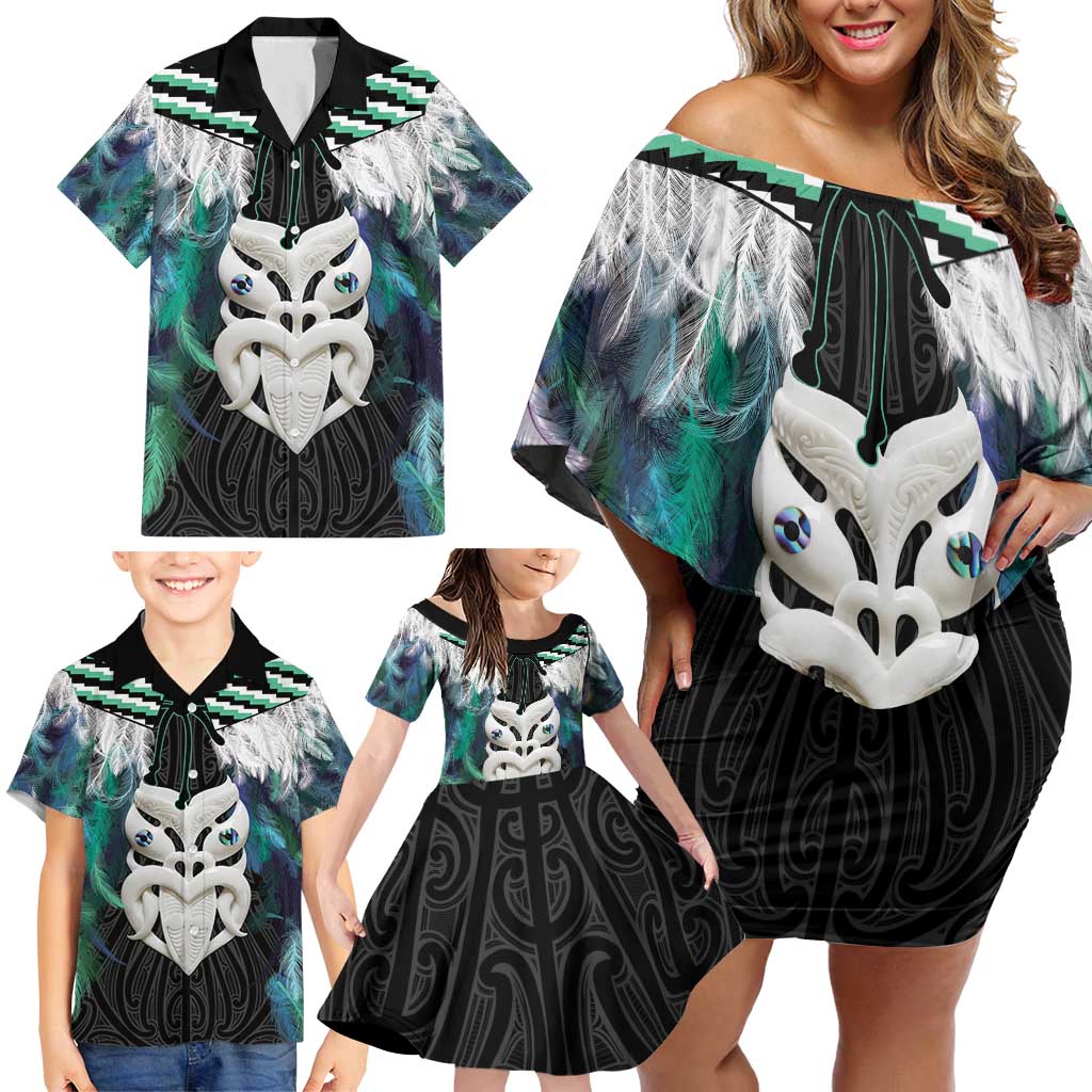 Aotearoa Korowai Motif Family Matching Off Shoulder Short Dress and Hawaiian Shirt Maori Wheku Poutama LT14 - Polynesian Pride