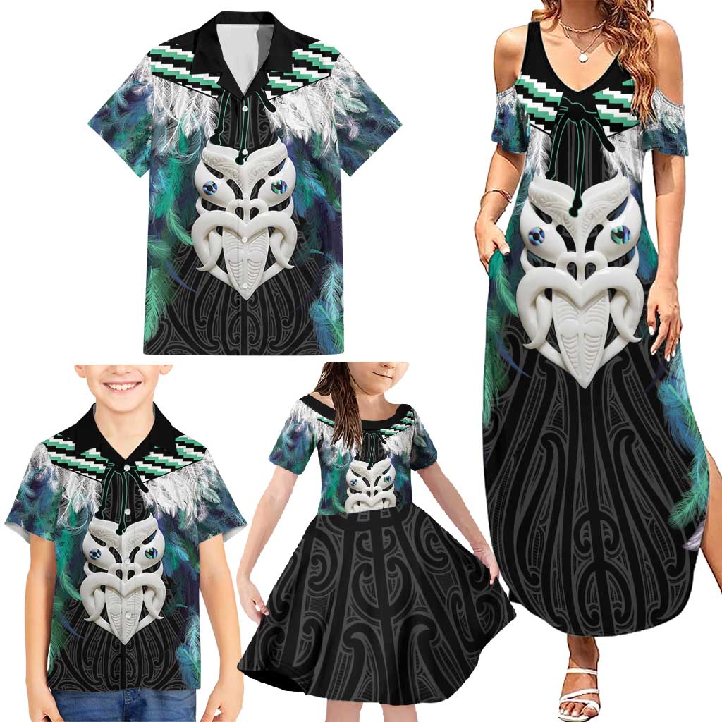 Aotearoa Korowai Motif Family Matching Summer Maxi Dress and Hawaiian Shirt Maori Wheku Poutama