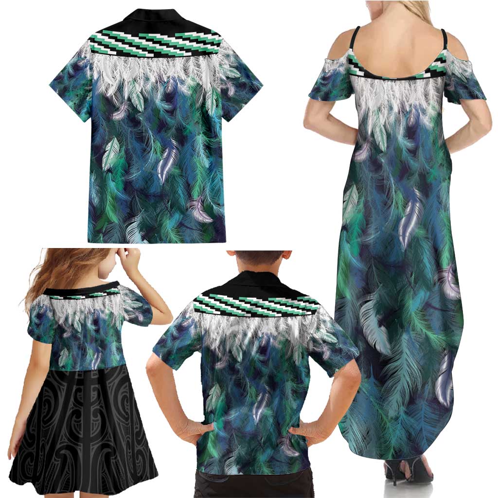 Aotearoa Korowai Motif Family Matching Summer Maxi Dress and Hawaiian Shirt Maori Wheku Poutama