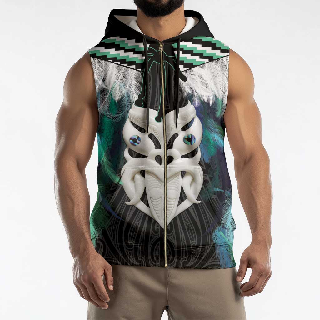 Aotearoa Korowai Motif Sleeveless Zip Hoodie Maori Wheku Poutama - Polynesian Pride