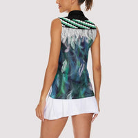 Aotearoa Korowai Motif Women Sleeveless Polo Shirt Maori Wheku Poutama