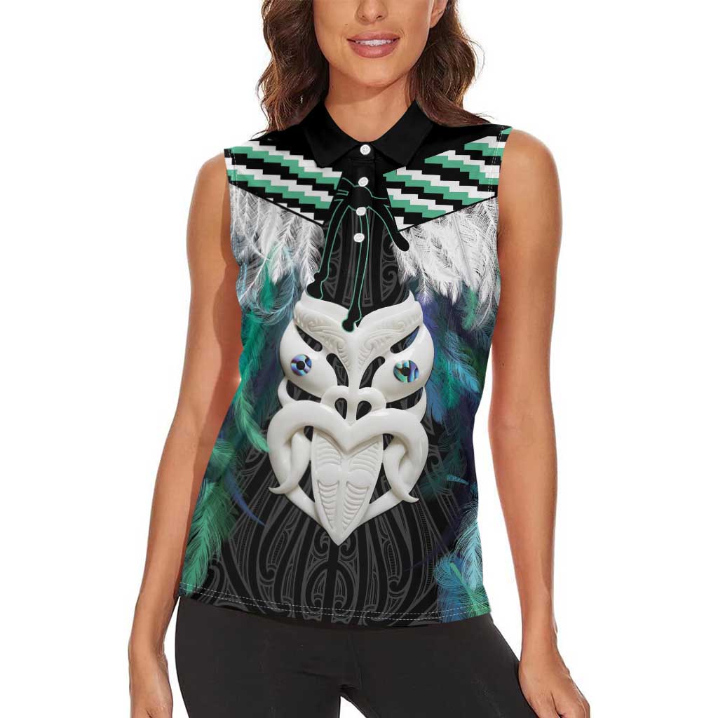 Aotearoa Korowai Motif Women Sleeveless Polo Shirt Maori Wheku Poutama