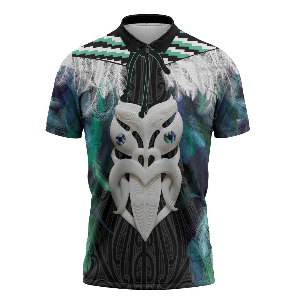 Aotearoa Korowai Motif Zipper Polo Shirt Maori Wheku Poutama - Polynesian Pride