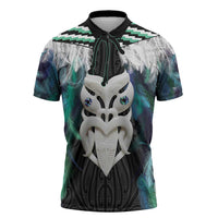 Aotearoa Korowai Motif Zipper Polo Shirt Maori Wheku Poutama - Polynesian Pride