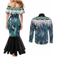 Aotearoa Korowai Motif Couples Matching Mermaid Dress and Long Sleeve Button Shirt Maori Tane Poutama