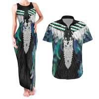 Aotearoa Korowai Motif Couples Matching Tank Maxi Dress and Hawaiian Shirt Maori Tane Poutama LT14 Turquoise - Polynesian Pride