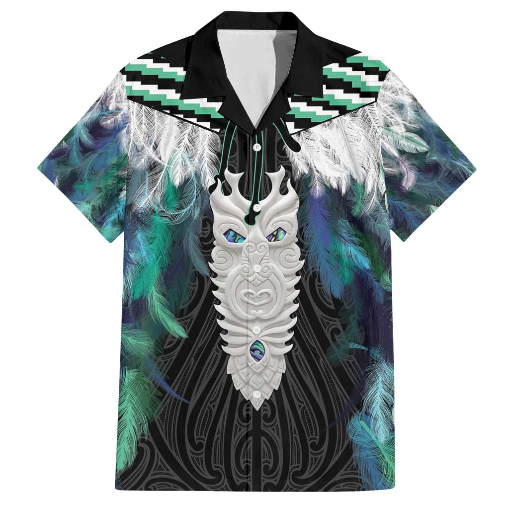 Aotearoa Korowai Motif Family Matching Long Sleeve Bodycon Dress and Hawaiian Shirt Maori Tane Poutama LT14 Dad's Shirt - Short Sleeve Turquoise - Polynesian Pride