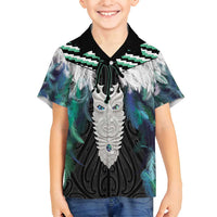 Aotearoa Korowai Motif Family Matching Long Sleeve Bodycon Dress and Hawaiian Shirt Maori Tane Poutama LT14 Son's Shirt Turquoise - Polynesian Pride