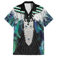 Aotearoa Korowai Motif Family Matching Off The Shoulder Long Sleeve Dress and Hawaiian Shirt Maori Tane Poutama LT14 Dad's Shirt - Short Sleeve Turquoise - Polynesian Pride