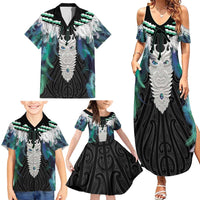 Aotearoa Korowai Motif Family Matching Summer Maxi Dress and Hawaiian Shirt Maori Tane Poutama