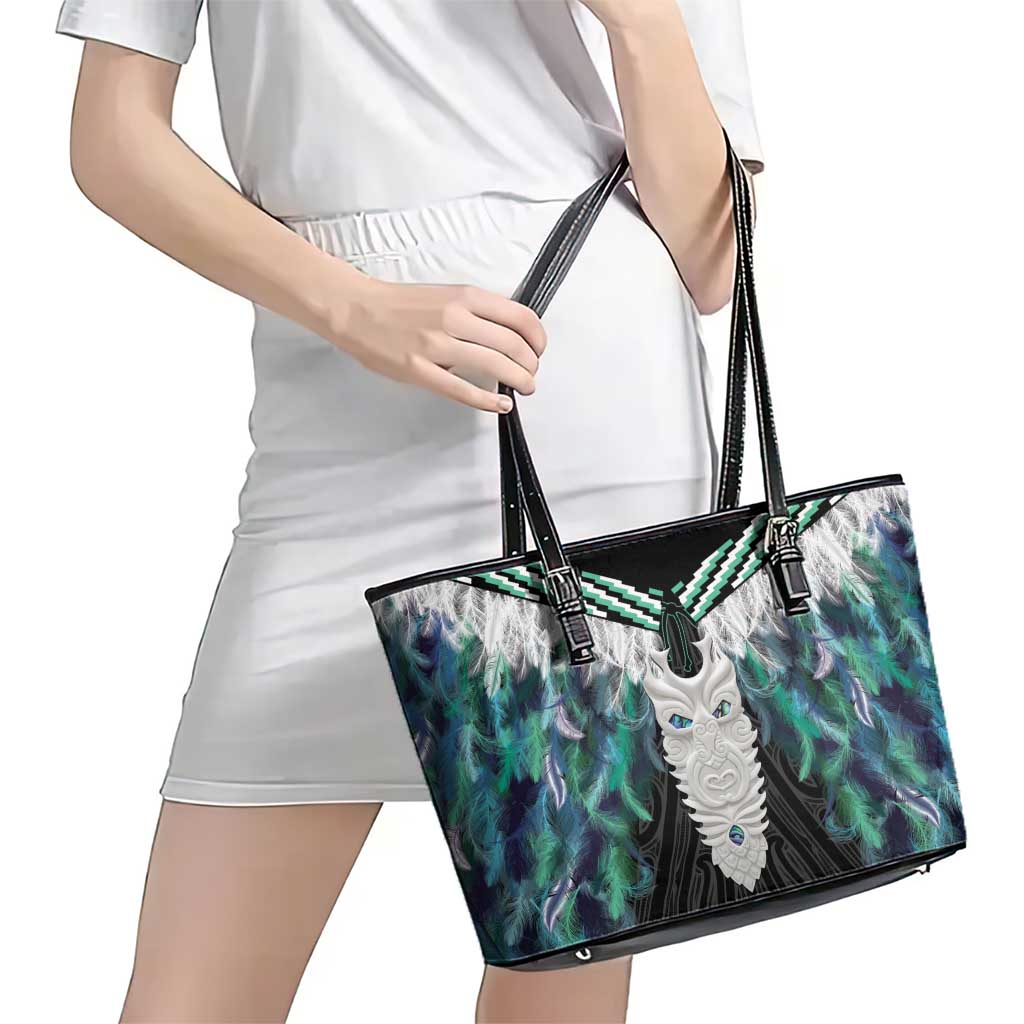 Aotearoa Korowai Motif Leather Tote Bag Maori Tane Poutama LT14 - Polynesian Pride