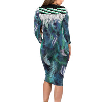 Aotearoa Korowai Motif Long Sleeve Bodycon Dress Maori Tane Poutama LT14 - Polynesian Pride