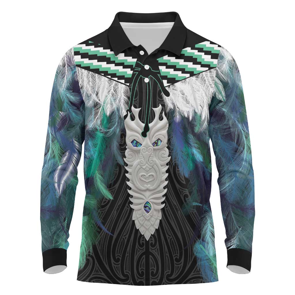 Aotearoa Korowai Motif Long Sleeve Polo Shirt Maori Tane Poutama