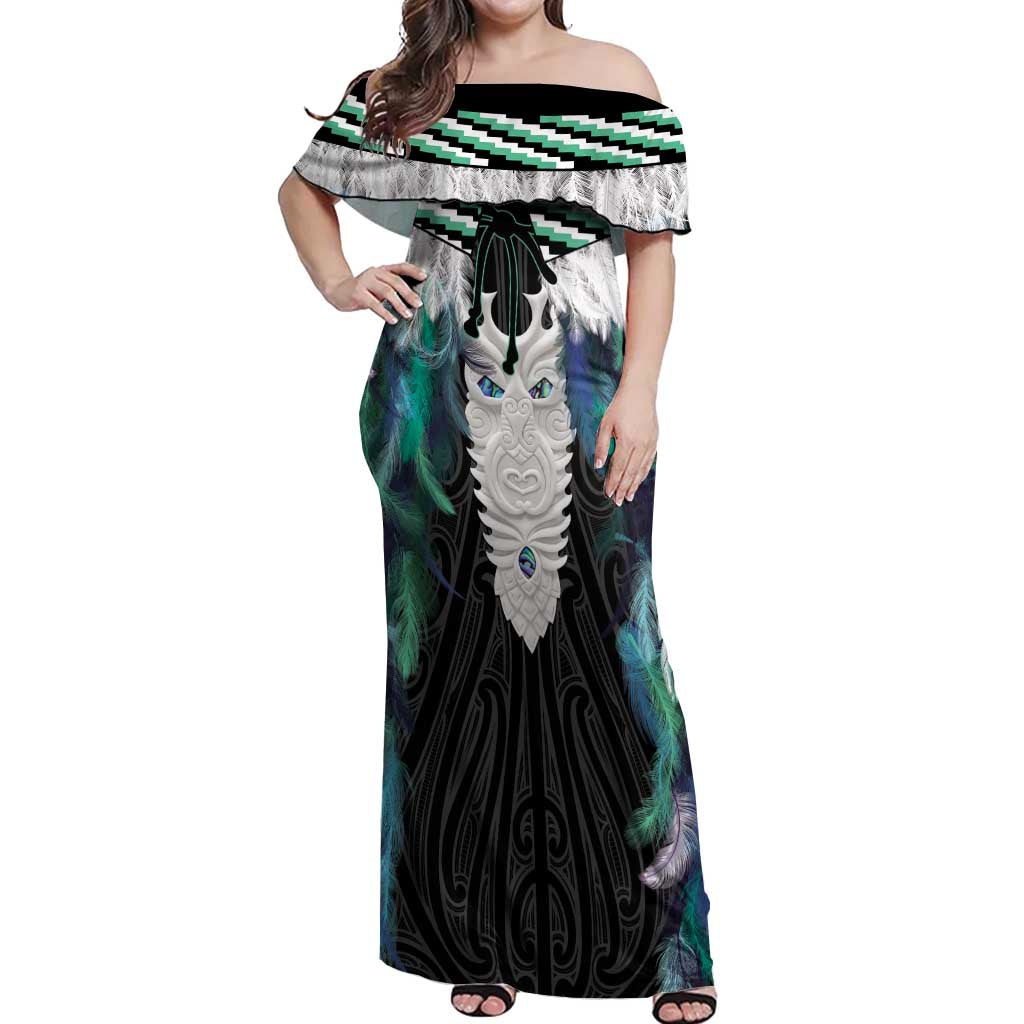 Aotearoa Korowai Motif Off Shoulder Maxi Dress Maori Tane Poutama