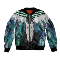 Aotearoa Korowai Motif Sleeve Zip Bomber Jacket Maori Tane Poutama LT14 Unisex Turquoise - Polynesian Pride
