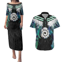Aotearoa Korowai Motif Couples Matching Puletasi and Hawaiian Shirt Maori Koru Poutama