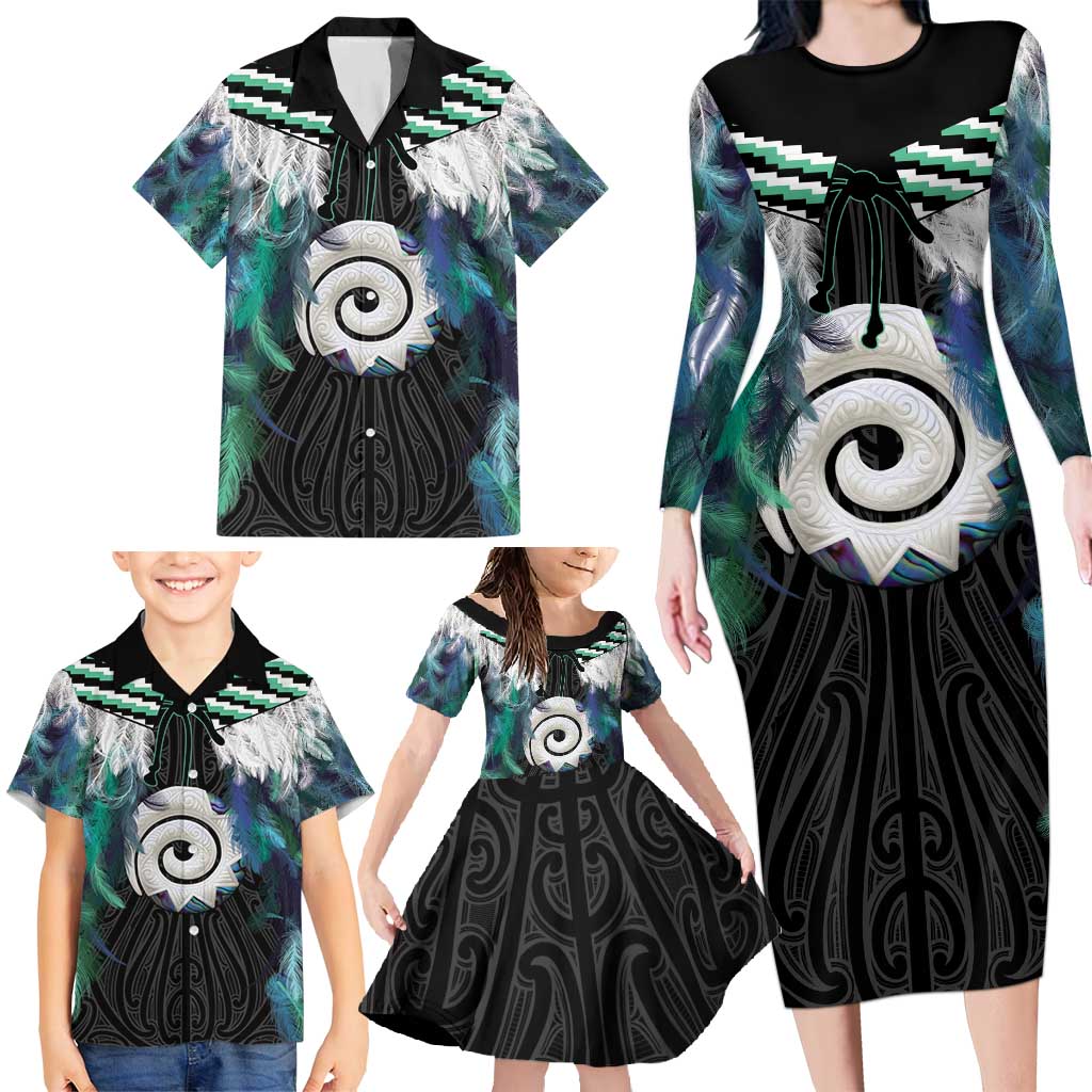 Aotearoa Korowai Motif Family Matching Long Sleeve Bodycon Dress and Hawaiian Shirt Maori Koru Poutama LT14 - Polynesian Pride