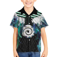 Aotearoa Korowai Motif Family Matching Long Sleeve Bodycon Dress and Hawaiian Shirt Maori Koru Poutama LT14 Son's Shirt Turquoise - Polynesian Pride