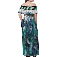 Aotearoa Korowai Motif Family Matching Off Shoulder Maxi Dress and Hawaiian Shirt Maori Koru Poutama