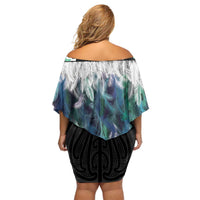 Aotearoa Korowai Motif Family Matching Off Shoulder Short Dress and Hawaiian Shirt Maori Koru Poutama LT14 - Polynesian Pride