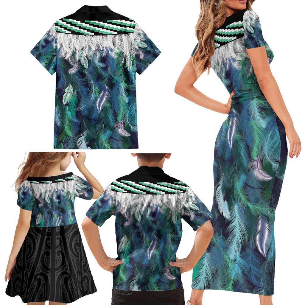 Aotearoa Korowai Motif Family Matching Short Sleeve Bodycon Dress and Hawaiian Shirt Maori Koru Poutama LT14 - Polynesian Pride