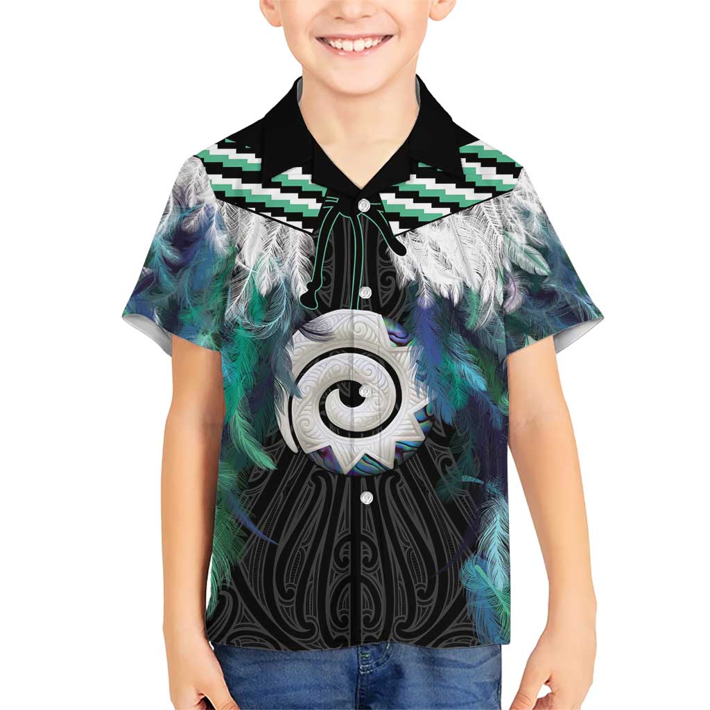 Aotearoa Korowai Motif Family Matching Short Sleeve Bodycon Dress and Hawaiian Shirt Maori Koru Poutama LT14 Son's Shirt Turquoise - Polynesian Pride