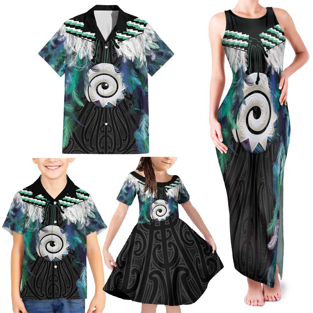 Aotearoa Korowai Motif Family Matching Tank Maxi Dress and Hawaiian Shirt Maori Koru Poutama
