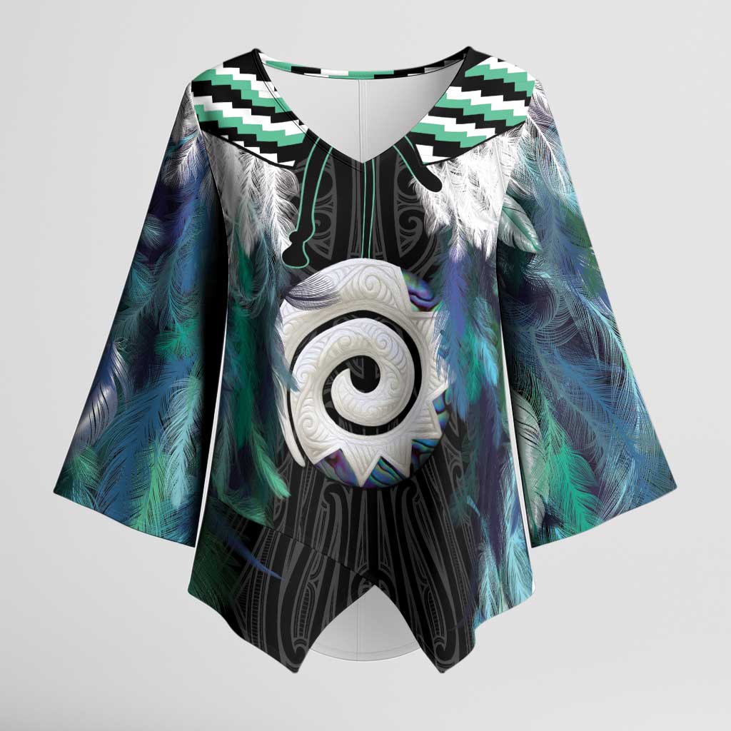 Aotearoa Korowai Motif Kimono Sleeve Blouse Maori Koru Poutama - Polynesian Pride