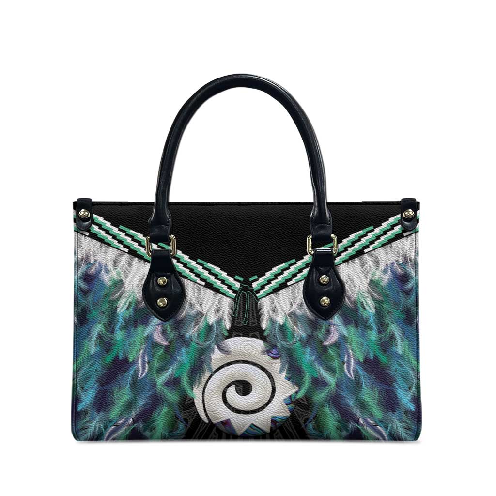 Aotearoa Korowai Motif Leather Bag Maori Koru Poutama - Polynesian Pride