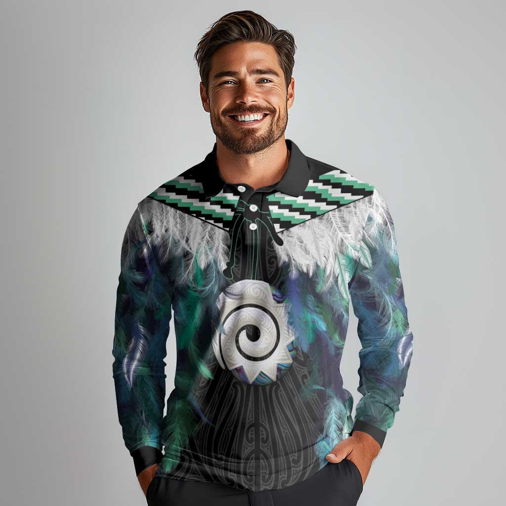 Aotearoa Korowai Motif Long Sleeve Polo Shirt Maori Koru Poutama