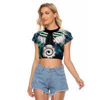 Aotearoa Korowai Motif Raglan Cropped T Shirt Maori Koru Poutama LT14 Female Turquoise - Polynesian Pride