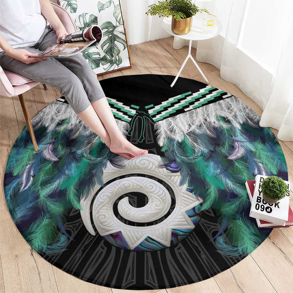 Aotearoa Korowai Motif Round Carpet Maori Koru Poutama