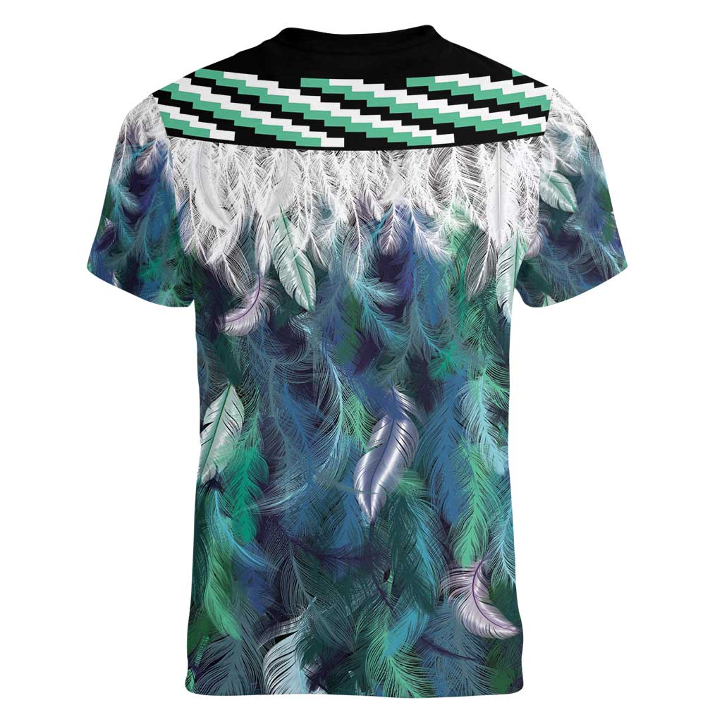 Aotearoa Korowai Motif Women V-Neck T-Shirt Maori Koru Poutama