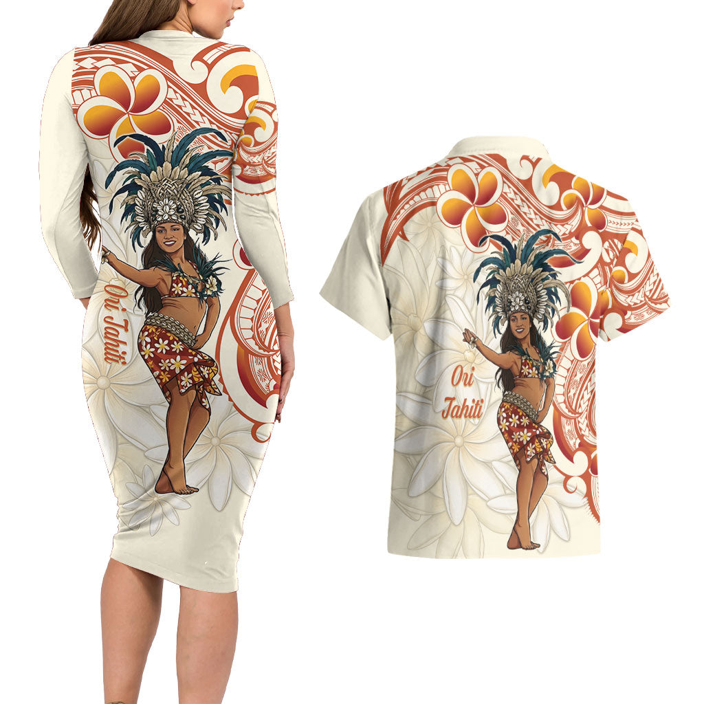 Heiva i Tahiti Couples Matching Long Sleeve Bodycon Dress and Hawaiian Shirt Ori Tahitian Dance Tiare Maori LT14 - Polynesian Pride