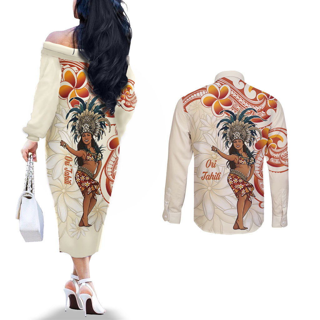 Heiva i Tahiti Couples Matching Off The Shoulder Long Sleeve Dress and Long Sleeve Button Shirt Ori Tahitian Dance Tiare Maori LT14 - Polynesian Pride