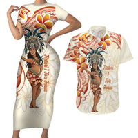 Heiva i Tahiti Couples Matching Short Sleeve Bodycon Dress and Hawaiian Shirt Ori Tahitian Dance Tiare Maori LT14 Beige - Polynesian Pride