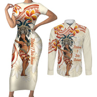 Heiva i Tahiti Couples Matching Short Sleeve Bodycon Dress and Long Sleeve Button Shirt Ori Tahitian Dance Tiare Maori LT14 Beige - Polynesian Pride