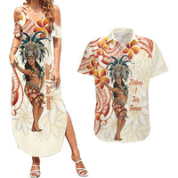 Heiva i Tahiti Couples Matching Summer Maxi Dress and Hawaiian Shirt Ori Tahitian Dance Tiare Maori LT14 Beige - Polynesian Pride
