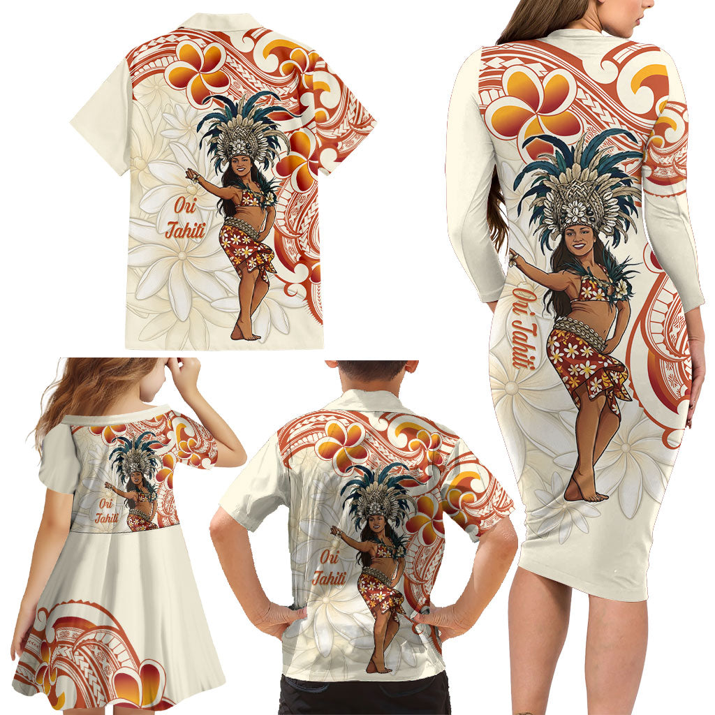 Heiva i Tahiti Family Matching Long Sleeve Bodycon Dress and Hawaiian Shirt Ori Tahitian Dance Tiare Maori LT14 - Polynesian Pride