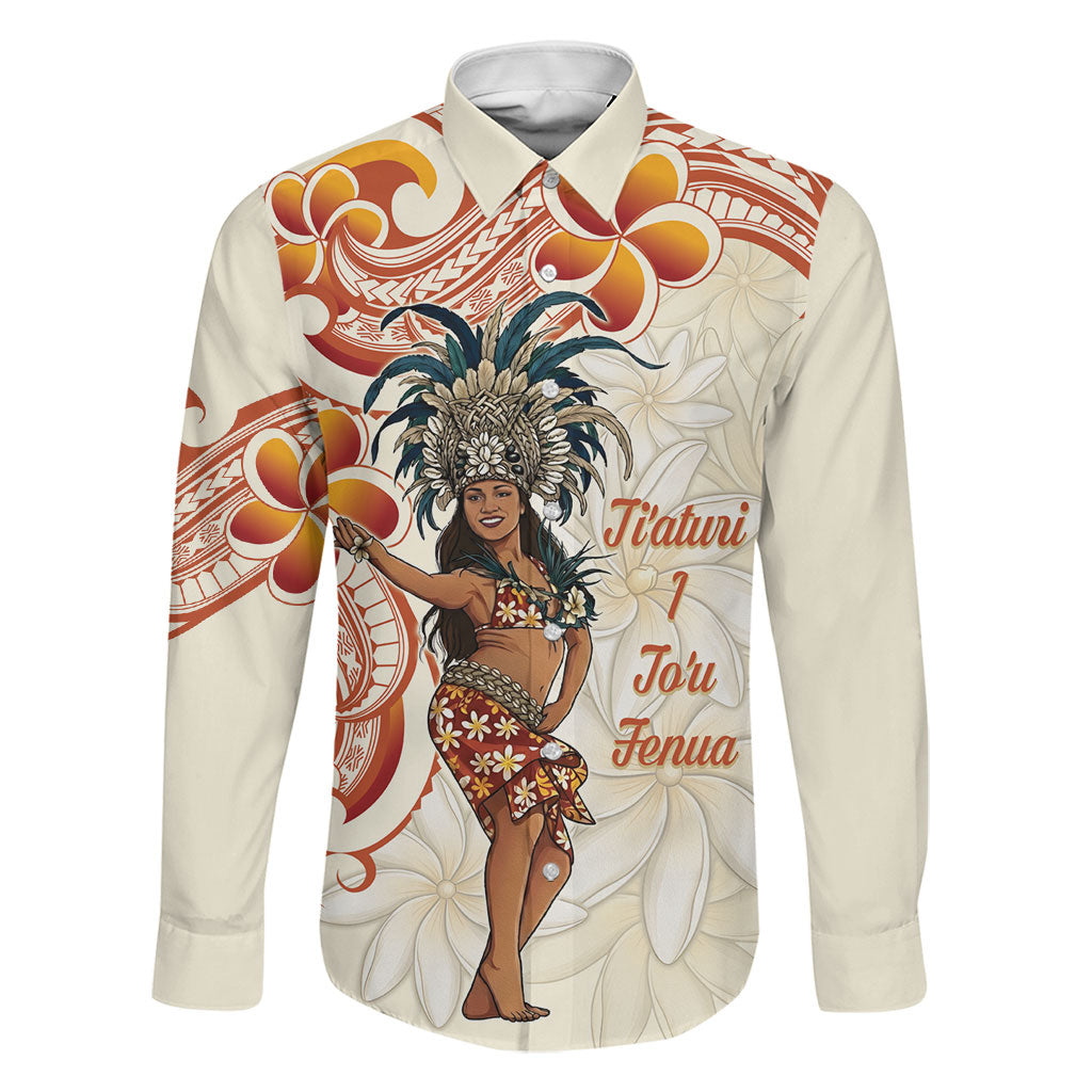 Heiva i Tahiti Family Matching Tank Maxi Dress and Hawaiian Shirt Ori Tahitian Dance Tiare Maori LT14 Dad's Shirt - Long Sleeve Beige - Polynesian Pride