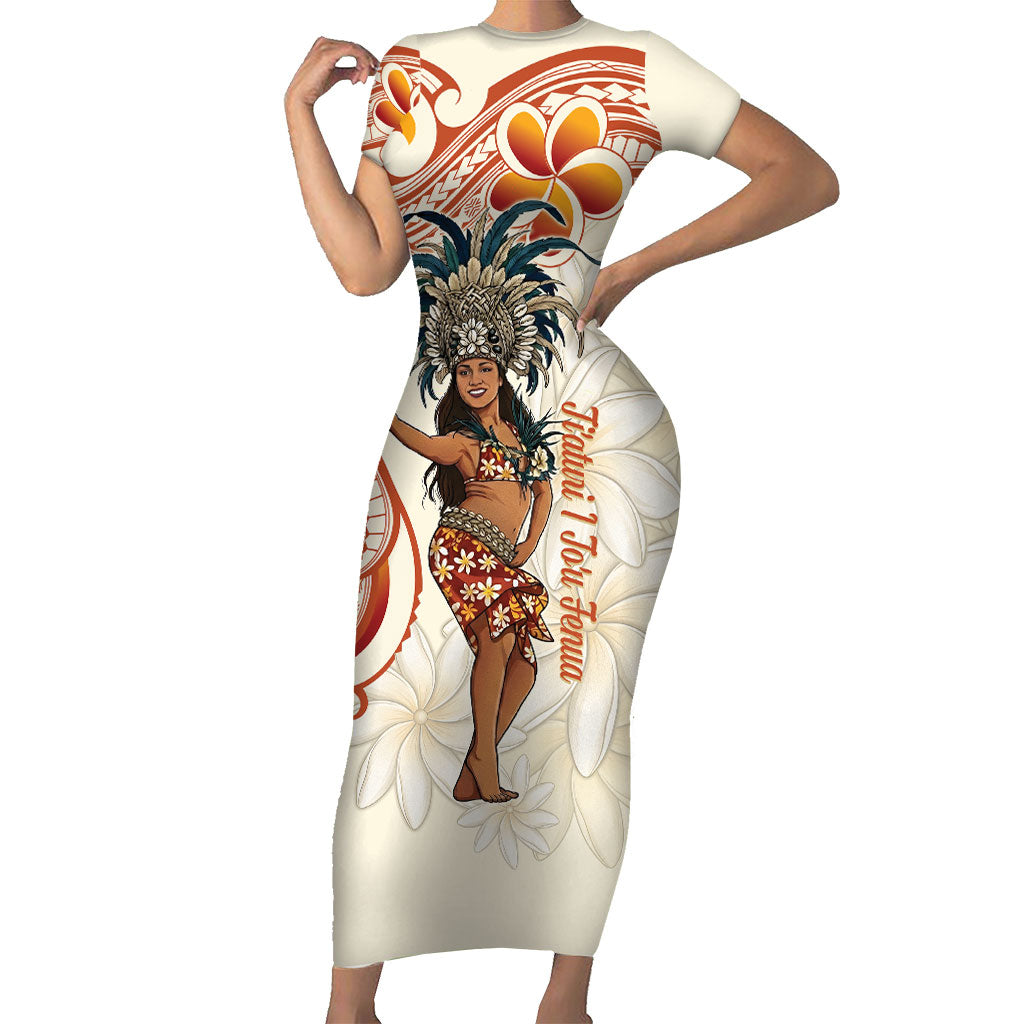 Heiva i Tahiti Short Sleeve Bodycon Dress Ori Tahitian Dance Tiare Maori